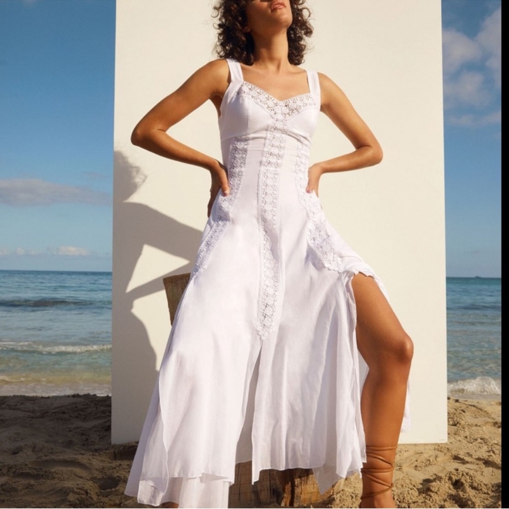 Charo Ruiz White Maxi Midi Corazon Dress Lace Small